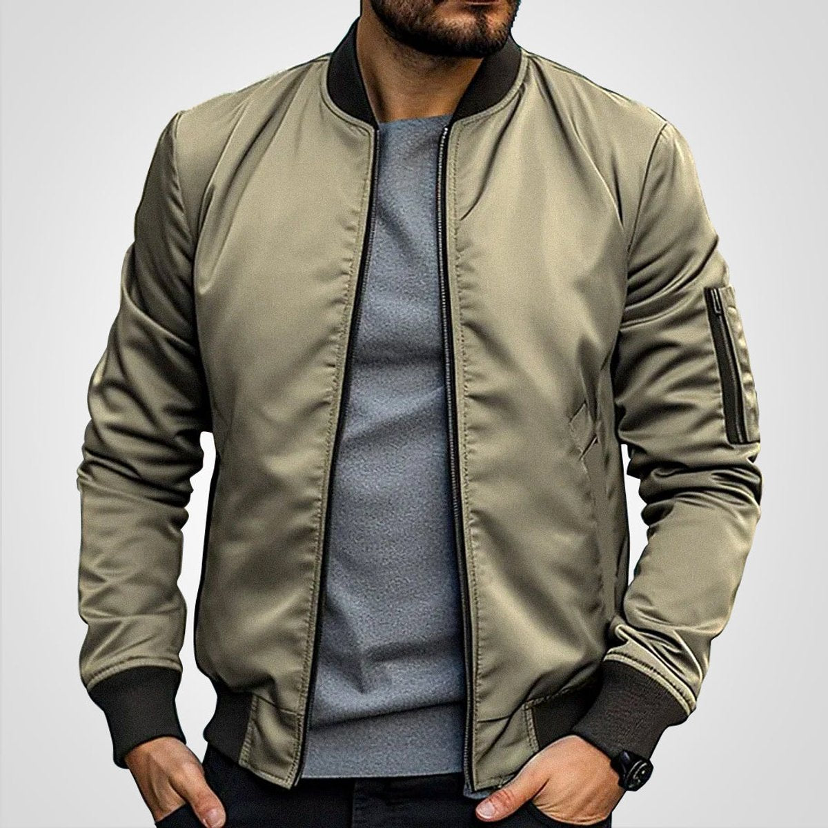 Herren Klassische Bomberjacke Übergangsjacke mit Rippbündchen und schlankem Schnitt 3