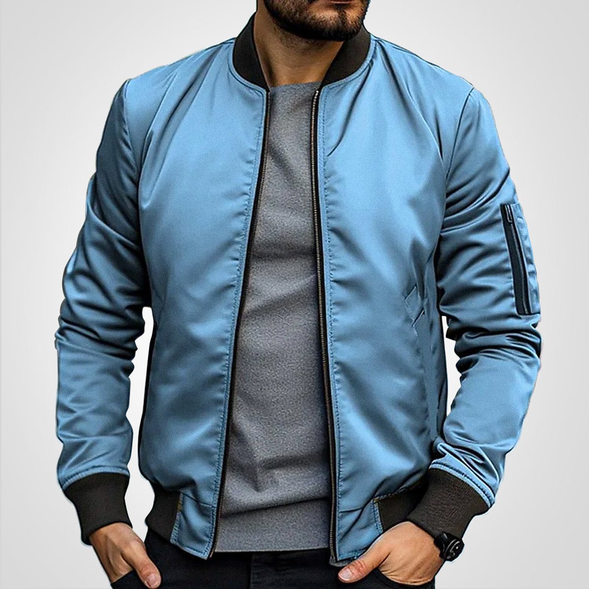 Herren Klassische Bomberjacke Übergangsjacke mit Rippbündchen und schlankem Schnitt 5
