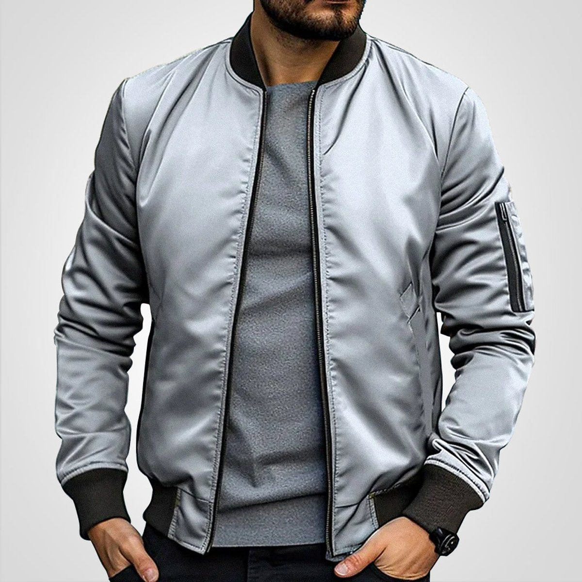 Herren Klassische Bomberjacke Übergangsjacke mit Rippbündchen und schlankem Schnitt 6