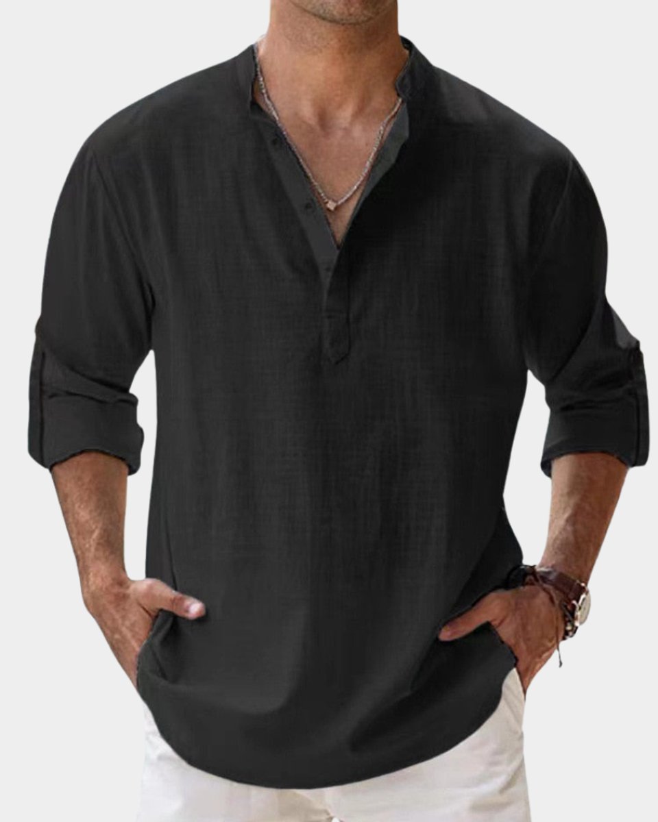 Herren Leinenhemd Langarm mit Henley-Kragen | Lässiges Freizeitshirt für Sommer 1