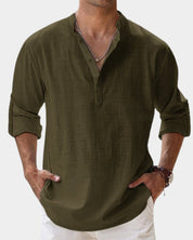 Herren Leinenhemd Langarm mit Henley-Kragen | Lässiges Freizeitshirt für Sommer 10