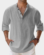 Herren Leinenhemd Langarm mit Henley-Kragen | Lässiges Freizeitshirt für Sommer 2