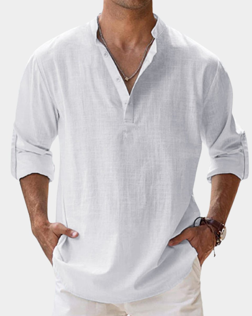 Herren Leinenhemd Langarm mit Henley-Kragen | Lässiges Freizeitshirt für Sommer 3