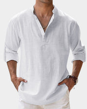 Herren Leinenhemd Langarm mit Henley-Kragen | Lässiges Freizeitshirt für Sommer 3