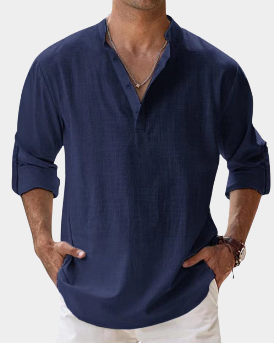 Herren Leinenhemd Langarm mit Henley-Kragen | Lässiges Freizeitshirt für Sommer 4