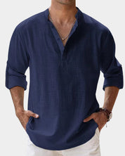 Herren Leinenhemd Langarm mit Henley-Kragen | Lässiges Freizeitshirt für Sommer 4