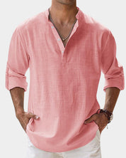 Herren Leinenhemd Langarm mit Henley-Kragen | Lässiges Freizeitshirt für Sommer 5