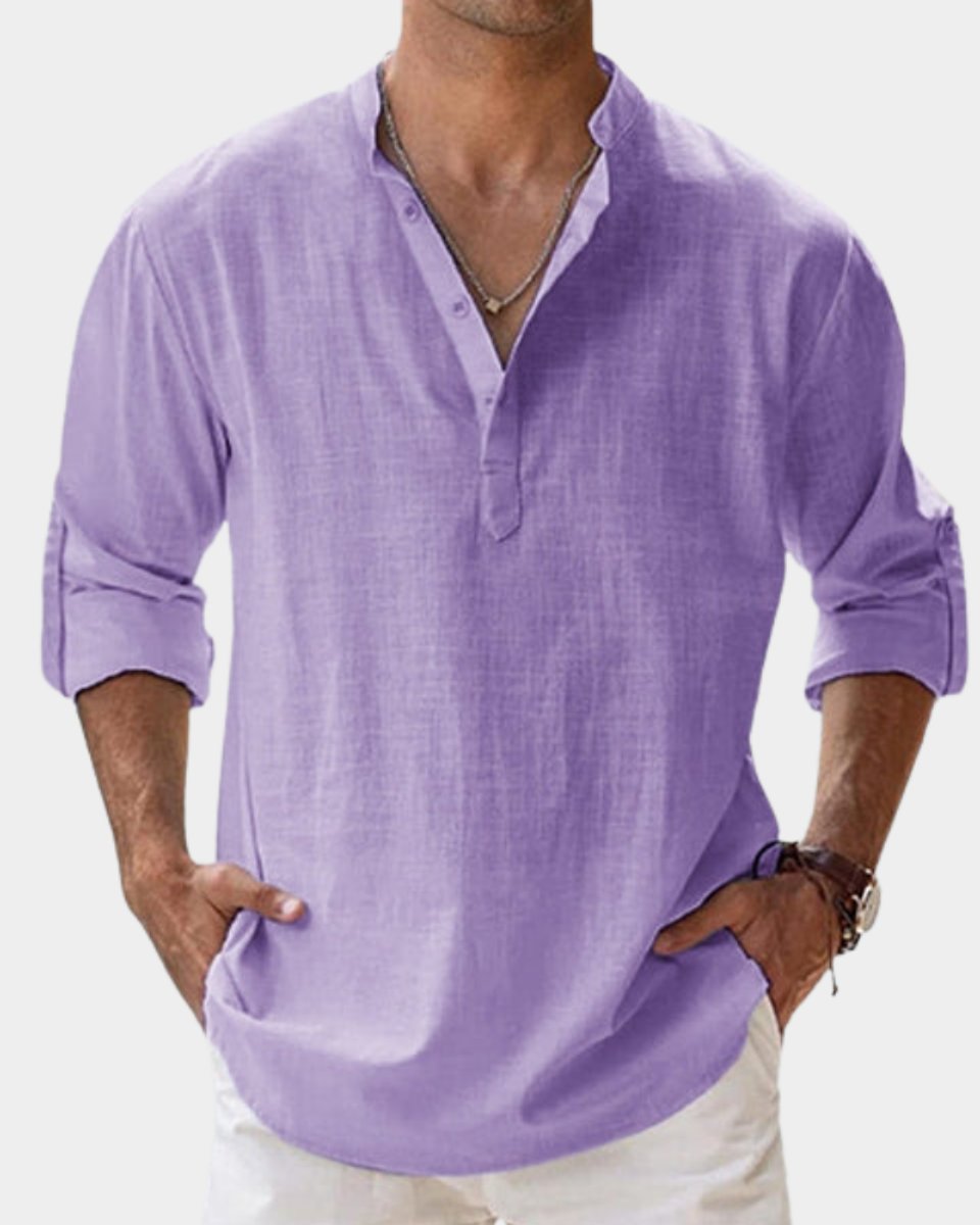 Herren Leinenhemd Langarm mit Henley-Kragen | Lässiges Freizeitshirt für Sommer 6