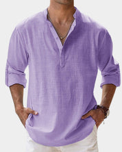 Herren Leinenhemd Langarm mit Henley-Kragen | Lässiges Freizeitshirt für Sommer 6