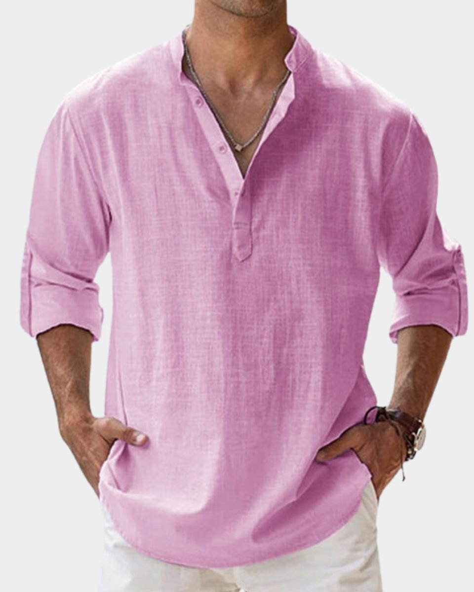 Herren Leinenhemd Langarm mit Henley-Kragen | Lässiges Freizeitshirt für Sommer 7