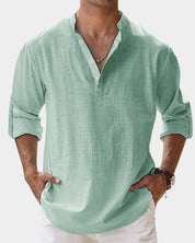Herren Leinenhemd Langarm mit Henley-Kragen | Lässiges Freizeitshirt für Sommer 8