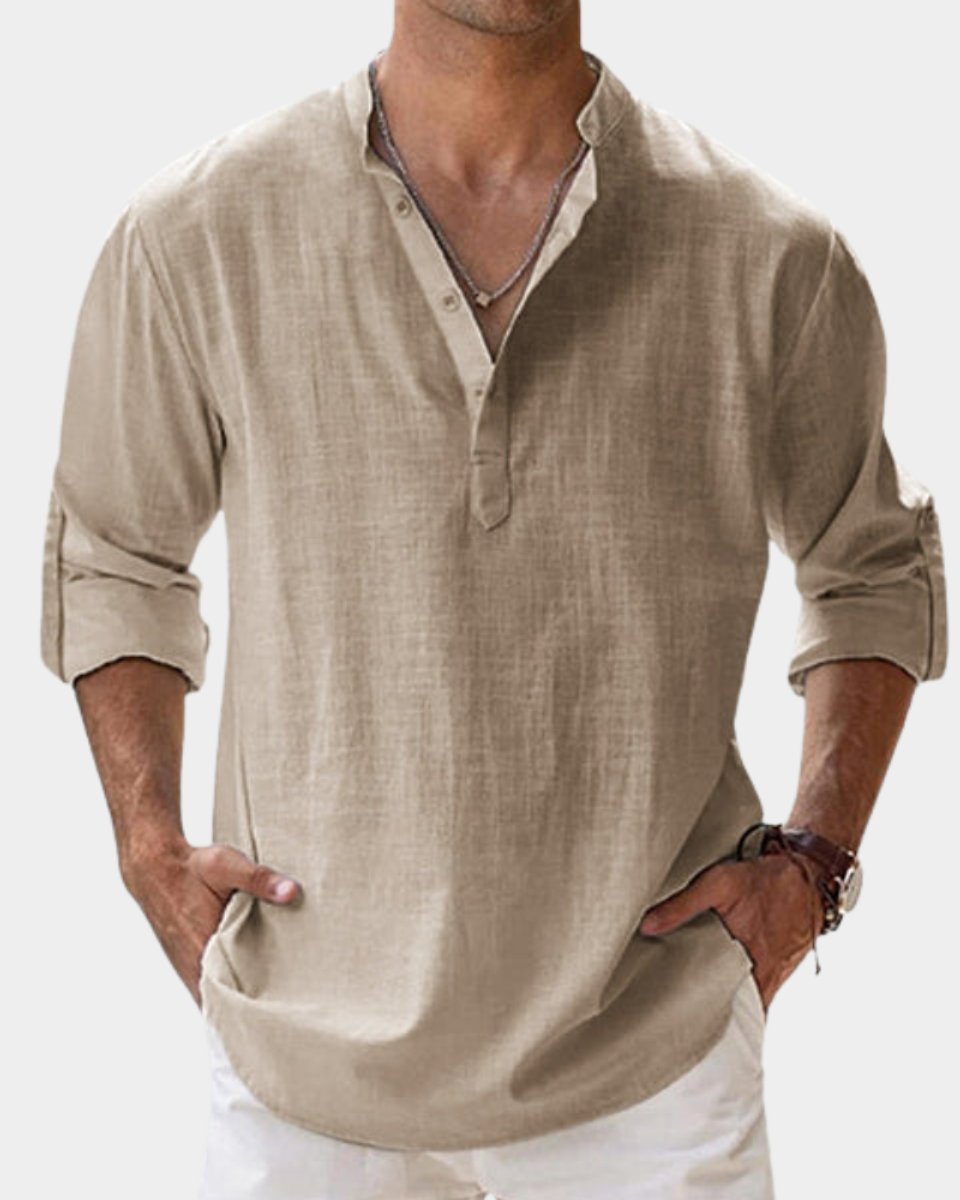 Herren Leinenhemd Langarm mit Henley-Kragen | Lässiges Freizeitshirt für Sommer 9