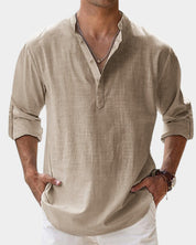 Herren Leinenhemd Langarm mit Henley-Kragen | Lässiges Freizeitshirt für Sommer 9