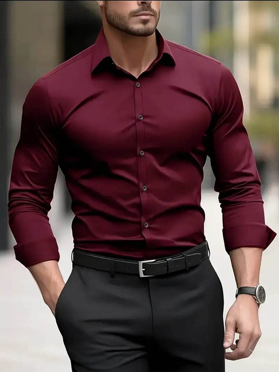 Herren Slim-Fit Business-Hemd Langarm Knitterfrei Eleganter Schnitt für Stil und Komfort 2