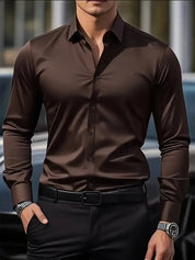 Herren Slim-Fit Business-Hemd Langarm Knitterfrei Eleganter Schnitt für Stil und Komfort 3