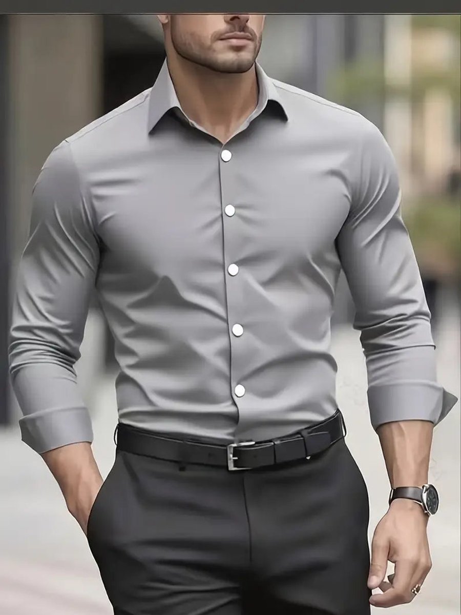 Herren Slim-Fit Business-Hemd Langarm Knitterfrei Eleganter Schnitt für Stil und Komfort 4