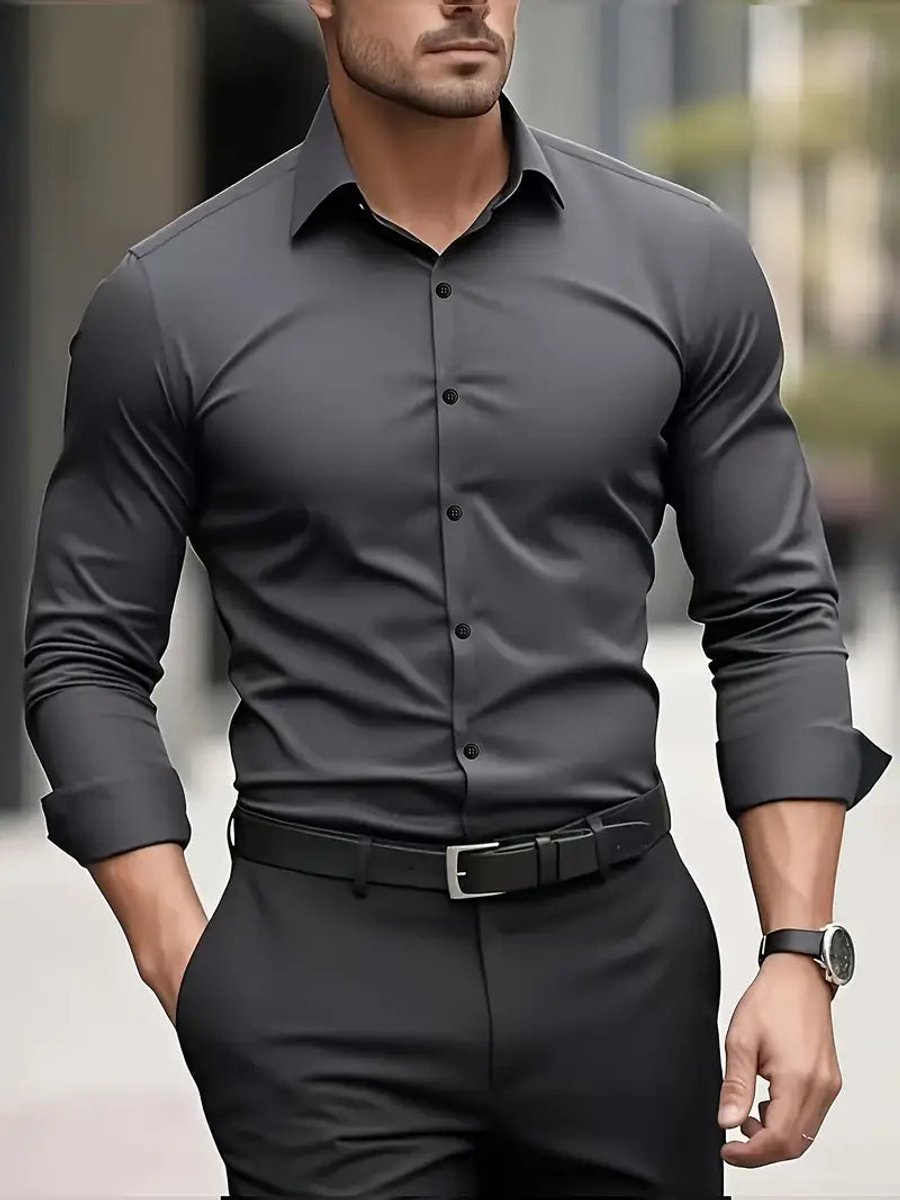 Herren Slim-Fit Business-Hemd Langarm Knitterfrei Eleganter Schnitt für Stil und Komfort 5