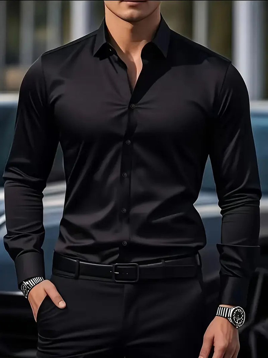 Herren Slim-Fit Business-Hemd Langarm Knitterfrei Eleganter Schnitt für Stil und Komfort 8