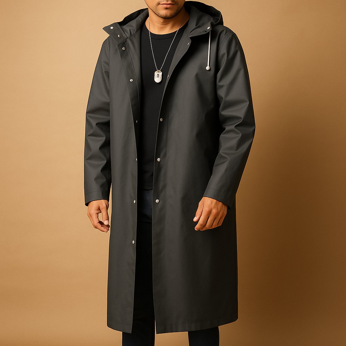 Herren Wasserdichte Lange Regenjacke Mit Kapuze Für Outdoor Aktivitäten Und Alltag 0