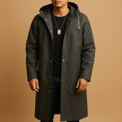 Herren Wasserdichte Lange Regenjacke Mit Kapuze Für Outdoor Aktivitäten Und Alltag 1