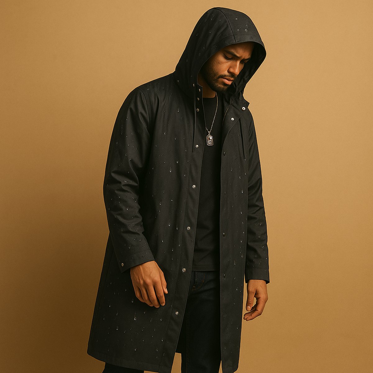 Herren Wasserdichte Lange Regenjacke Mit Kapuze Für Outdoor Aktivitäten Und Alltag 2