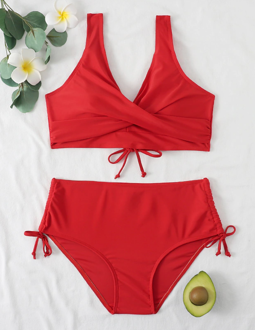 Hochtailler Bikini -Set mit einstellbaren Trägern und zeitlosen Design 3