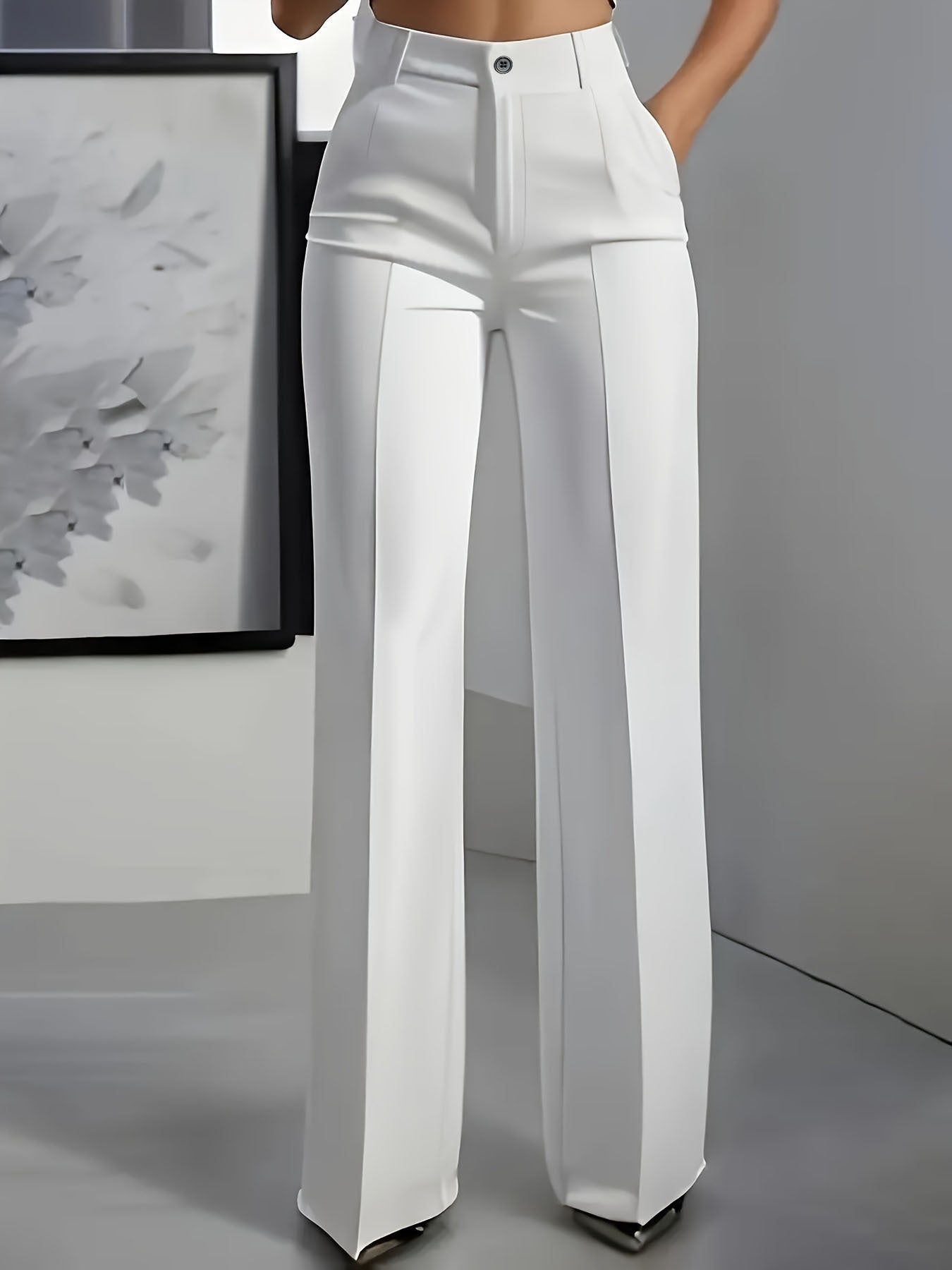 Hochtaillierte Damenhose mit Elastischem Bund – Stilvolle Stoffhose für Büro und Freizeit, Bequem und Vielseitig 1