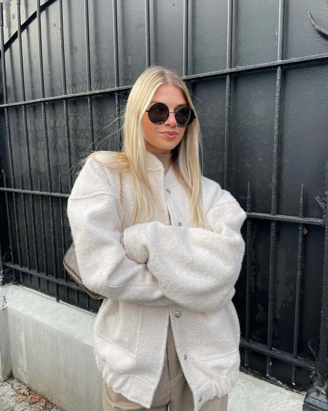 Johanna | Moderiktig grå tweed-vinterjacka