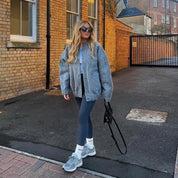 Johanna | Moderiktig grå tweed-vinterjacka