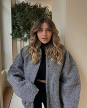 Johanna | Moderiktig grå tweed-vinterjacka