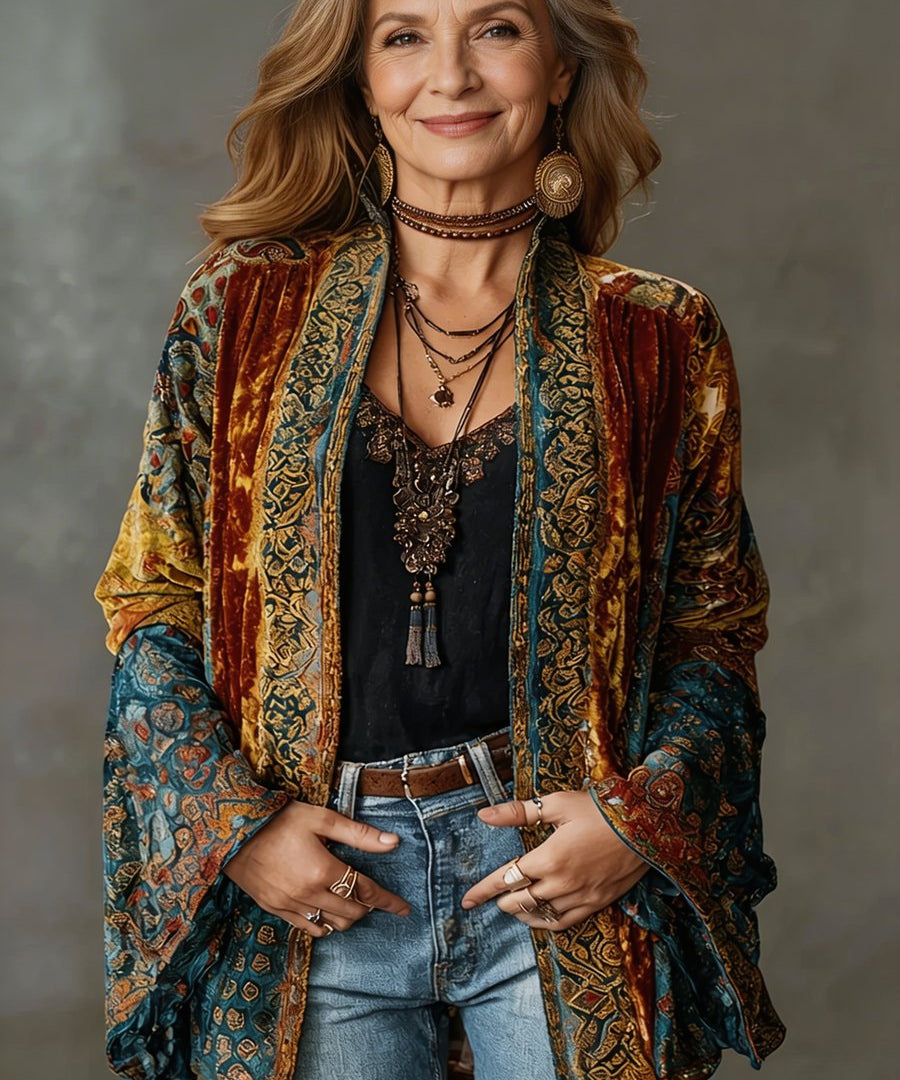 Jacken Damen Gesteppte Boho Kimono Jacke Leicht Vintage Schnitt für Frühling und Herbst 0