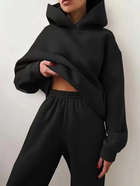 Clara | Mysigt dam-sweatset med huva och joggingbyxor