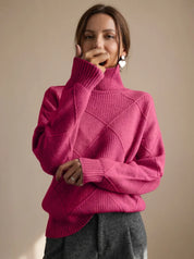 Katharina | Damen Rollkragenpullover mit geometrischem Strickmuster Langarm 0