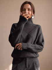 Katharina | Damen Rollkragenpullover mit geometrischem Strickmuster Langarm 10