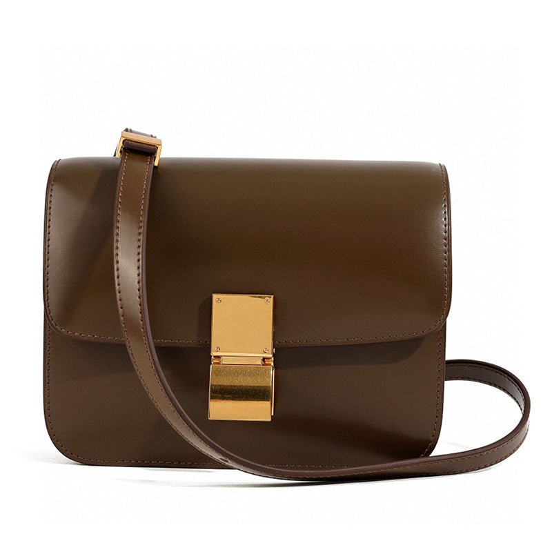 Klassische Damen-Schultertasche mit Überschlag aus echtem Leder 0