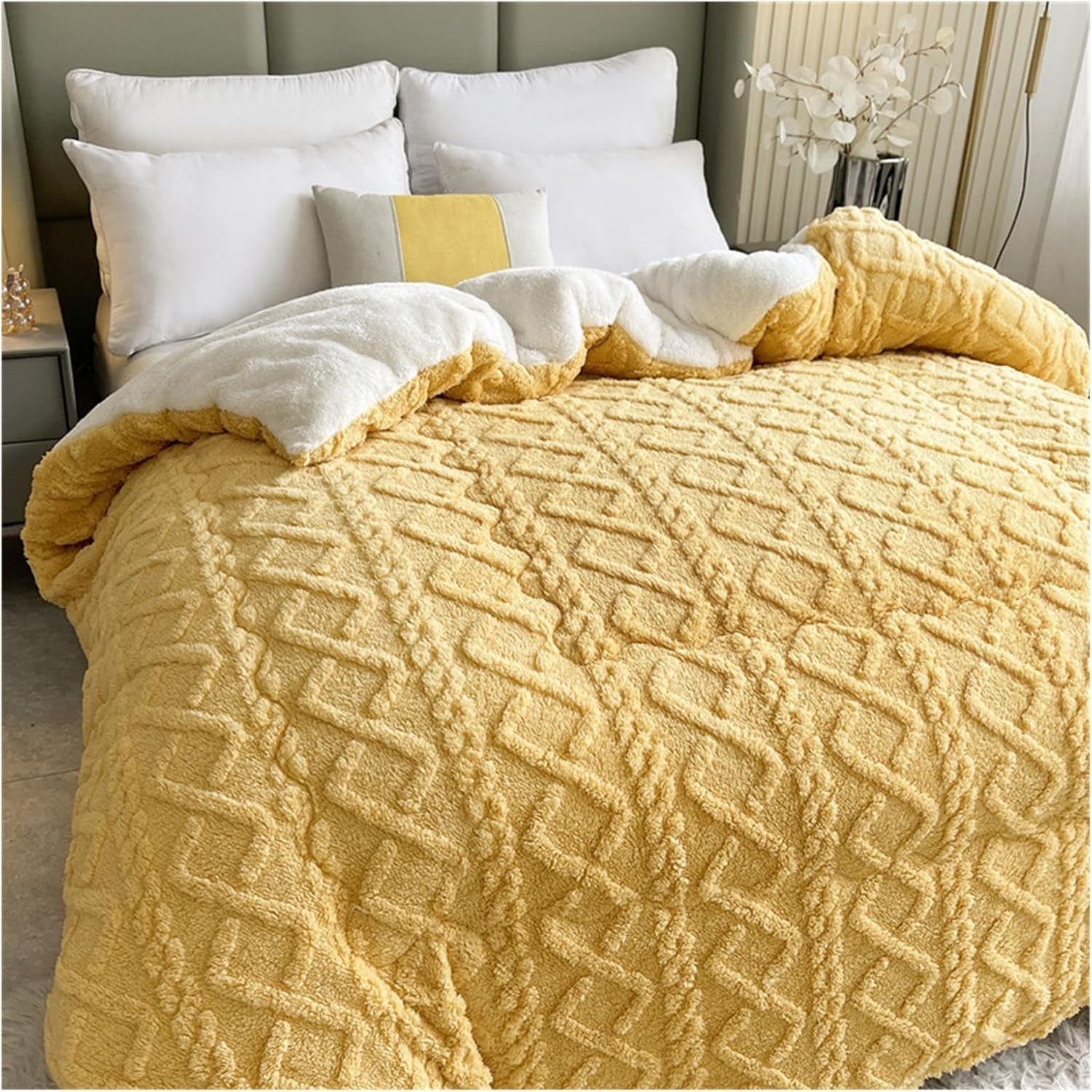 Kuscheldecke für Damen und Herren, Geometrisches Muster, Plüschige Sherpa, Hochwertige Baumwolle 2