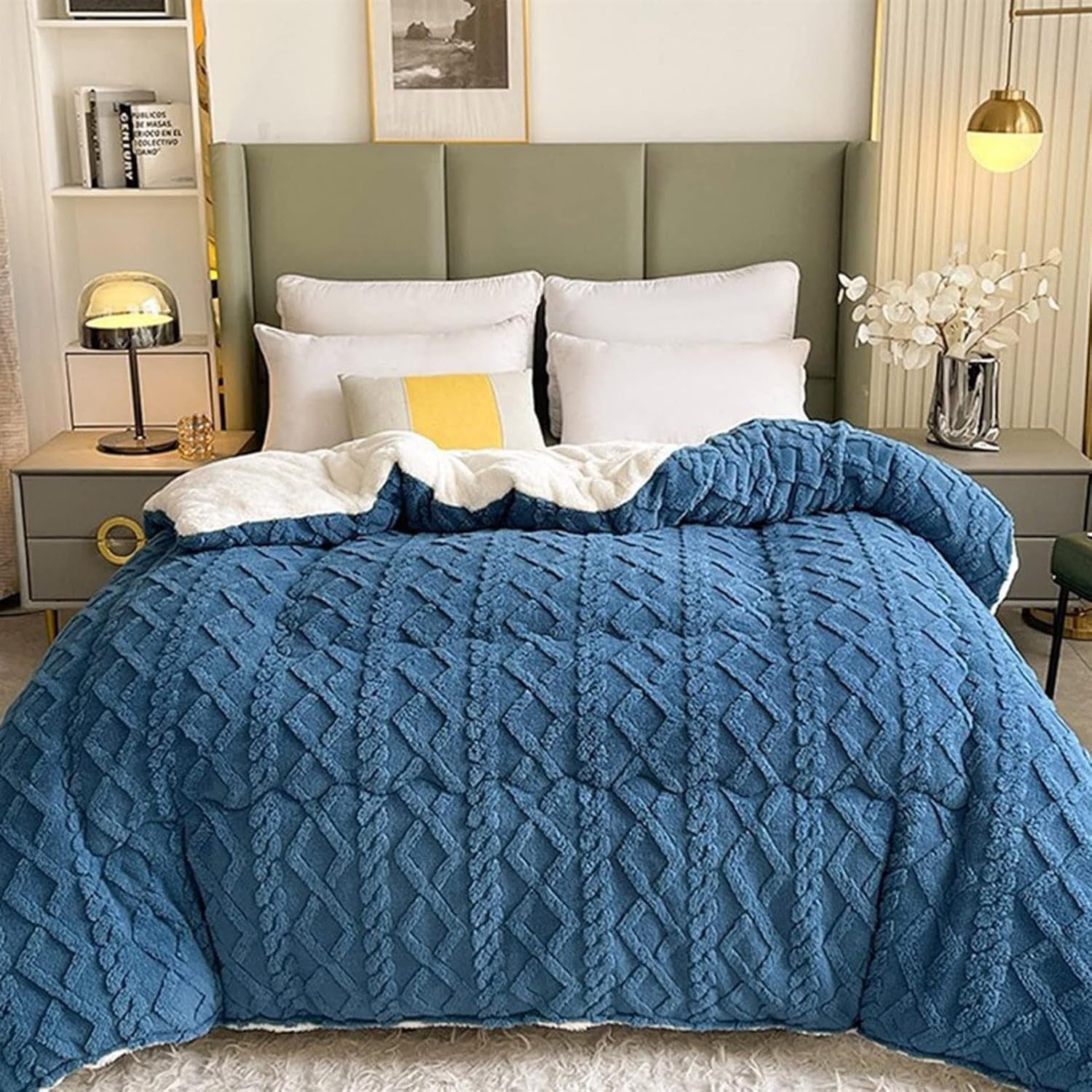 Kuscheldecke für Damen und Herren, Geometrisches Muster, Plüschige Sherpa, Hochwertige Baumwolle 6