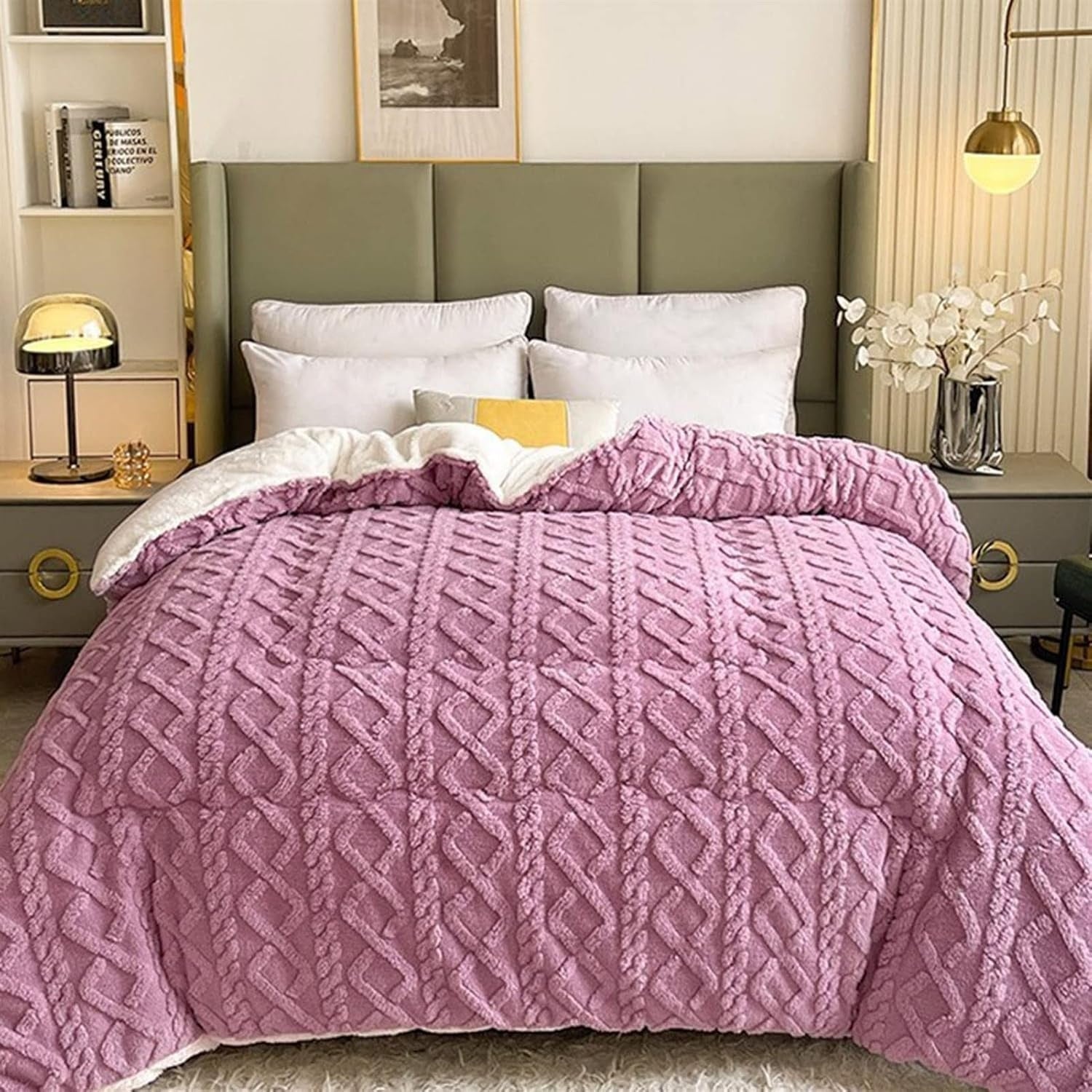 Kuscheldecke für Damen und Herren, Geometrisches Muster, Plüschige Sherpa, Hochwertige Baumwolle 9