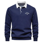Langärmeliger Herren Golf-Polopullover mit Kontrastkragen und maßgeschneiderter Passform 0