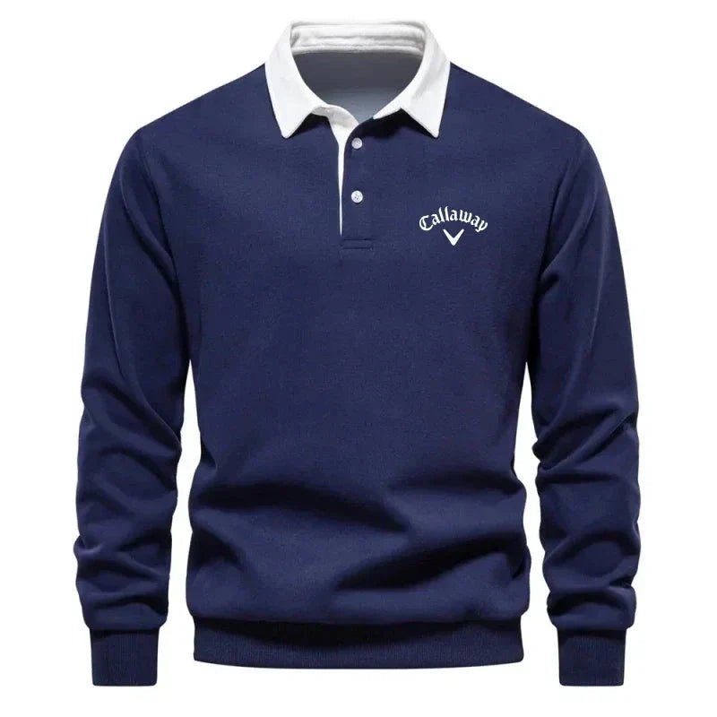 Langärmeliger Herren Golf-Polopullover mit Kontrastkragen und maßgeschneiderter Passform 0