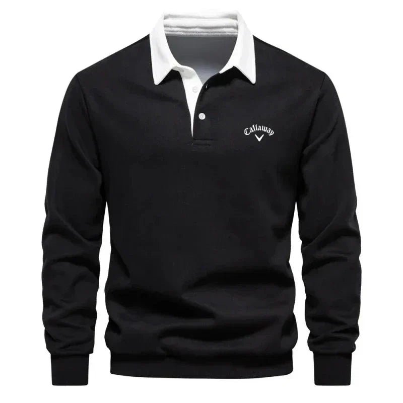 Langärmeliger Herren Golf-Polopullover mit Kontrastkragen und maßgeschneiderter Passform 1