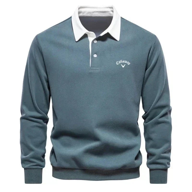 Langärmeliger Herren Golf-Polopullover mit Kontrastkragen und maßgeschneiderter Passform 3