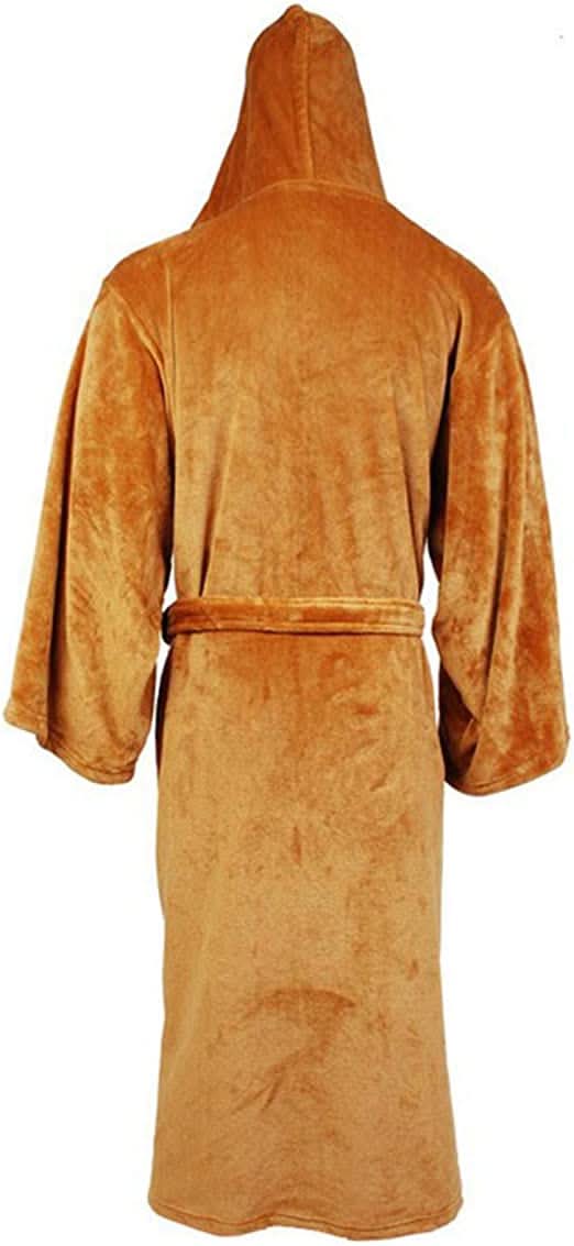 Langer Flanellbademantel für Herren mit Kapuze und Gürtel 3