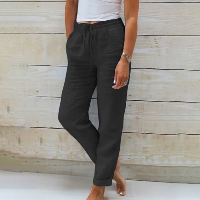 Leichte Sommerhose Damen mit Kordelzug – Bequeme Stoffhose für warme Tage, Entspannte Passform, Trendige Damen Hosen 0