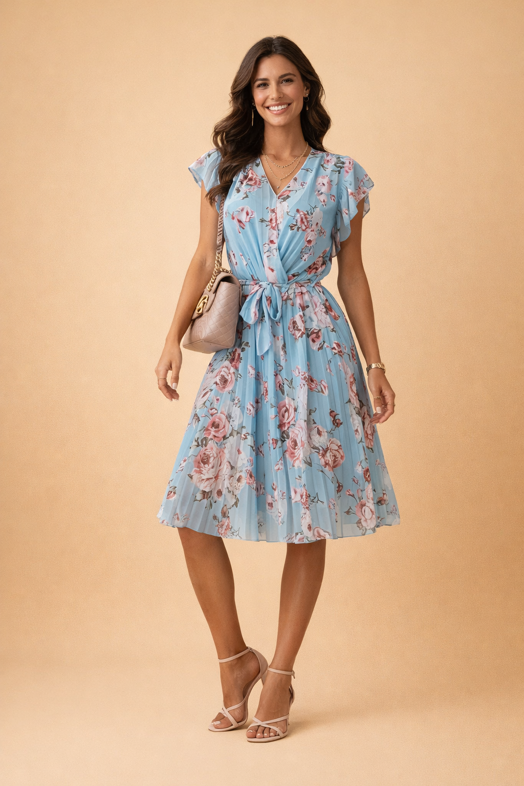 Midi-Sommerkleid mit Blumendruck für Damen Leichtes Elegantes Freizeitkleid 2