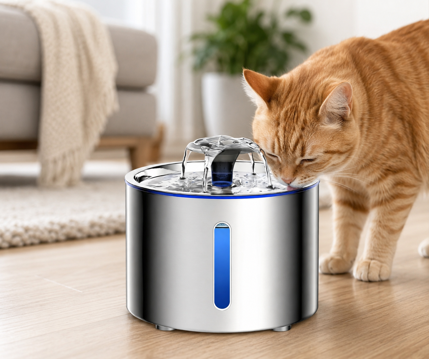 Modernpetfountainandgingercat.png