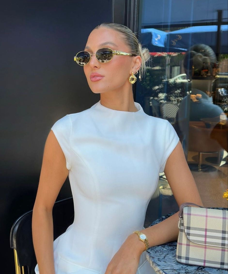 Modische goldene Sonnenbrille für Damen im Retro-Stil 0