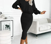 Nora | Damen Midikleid mit Sweatshirt-Oberteil figurbetontes Zweiteiler-Set 0