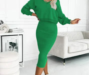 Nora | Damen Midikleid mit Sweatshirt-Oberteil figurbetontes Zweiteiler-Set 2