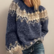 Norweger Damen Pullover mit Isländischem Muster und Rundhalsausschnitt – Eleganter Strickpullover für den Herbst 0